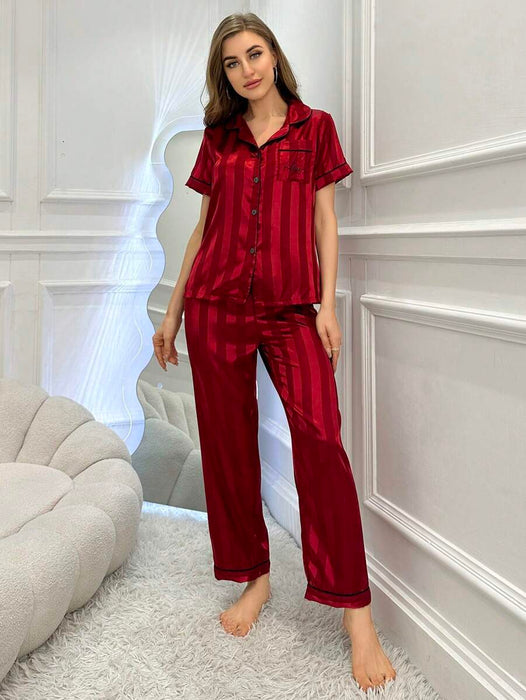 Stripe And Jacquard Pajama Set