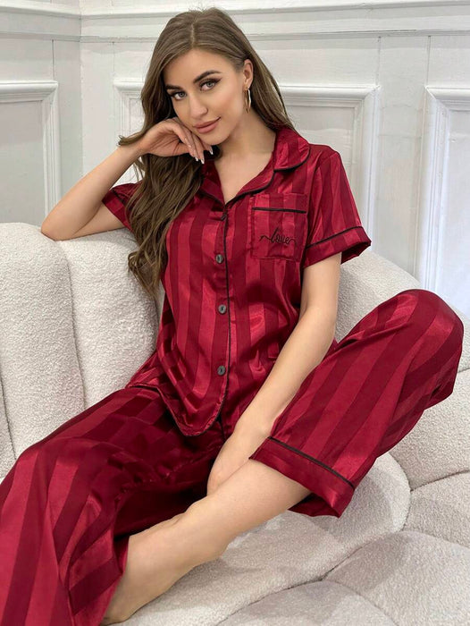 Stripe And Jacquard Pajama Set