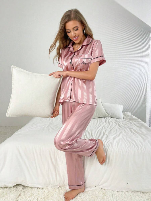 Stripe And Jacquard Pajama Set