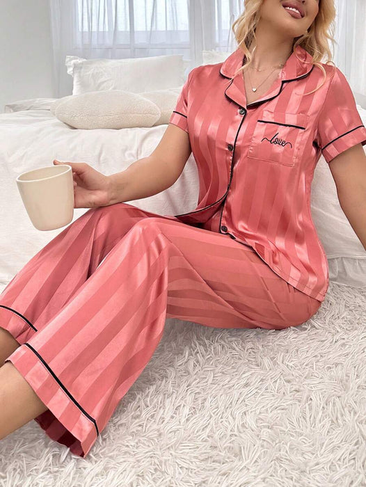 Stripe And Jacquard Pajama Set