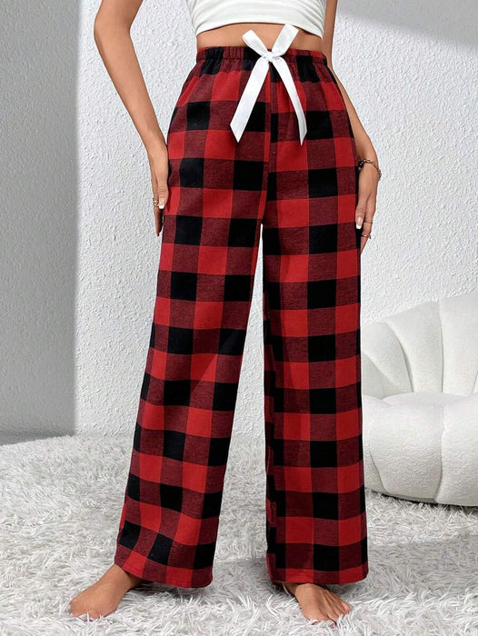 Plaid Pattern Pajama With Bow