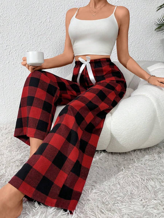 Plaid Pattern Pajama With Bow