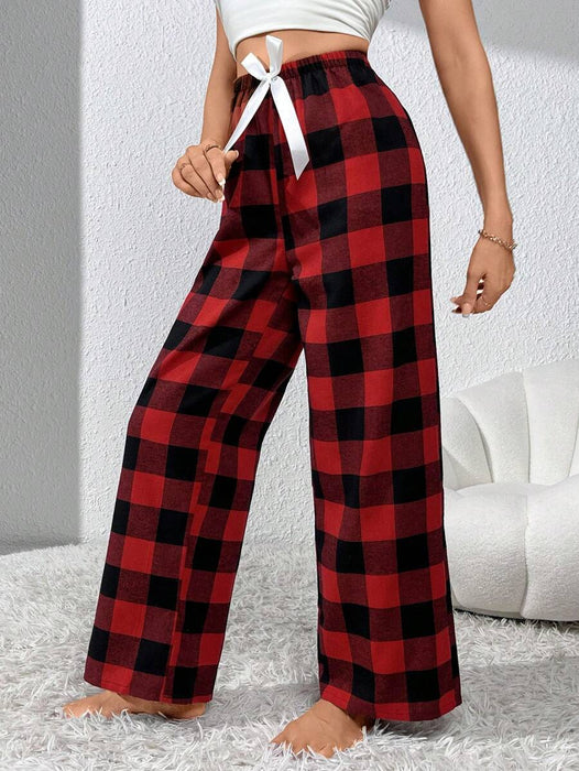 Plaid Pattern Pajama With Bow