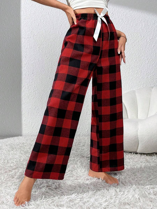 Plaid Pattern Pajama With Bow