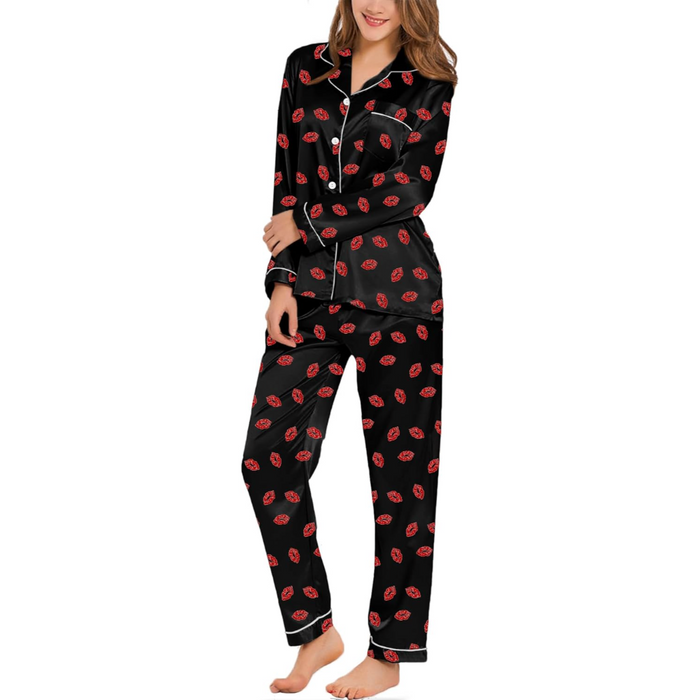 Satin Long Sleeve Printed Pajama Set