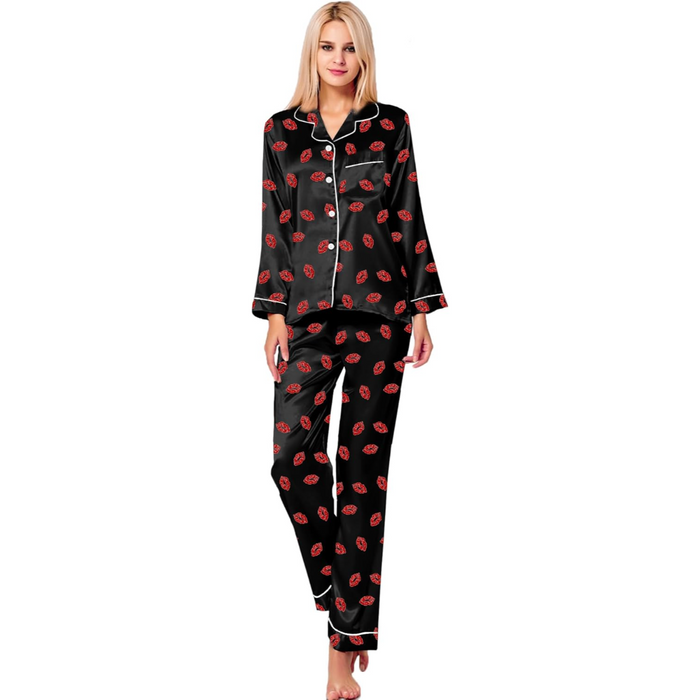 Satin Long Sleeve Printed Pajama Set