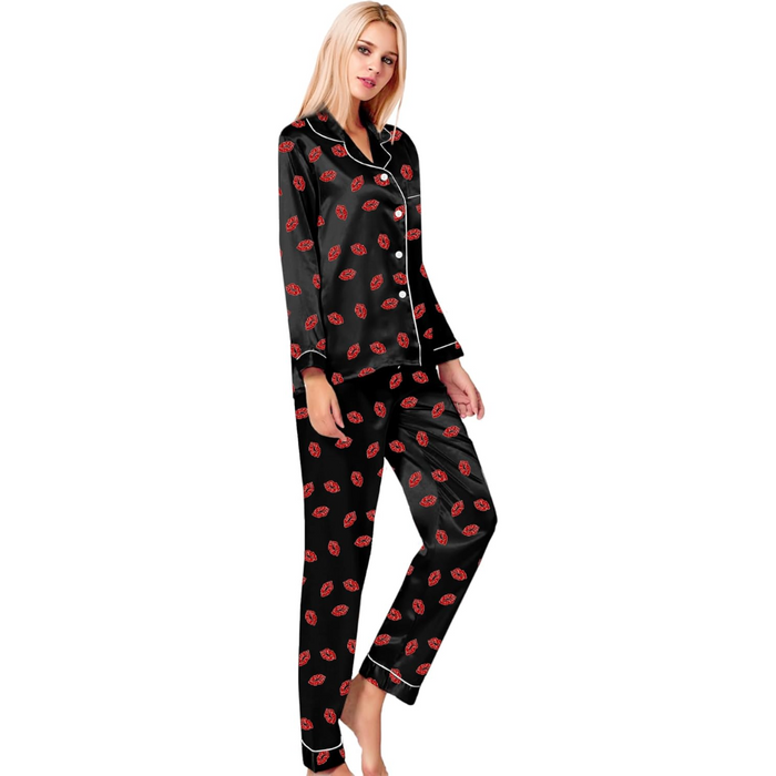 Satin Long Sleeve Printed Pajama Set