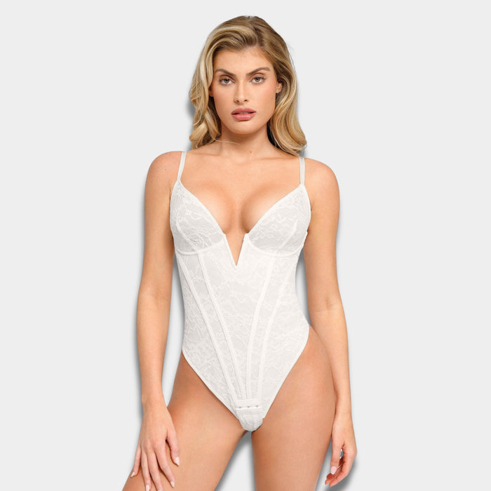 Shapewear Plunging Lace Corset Bodysuit