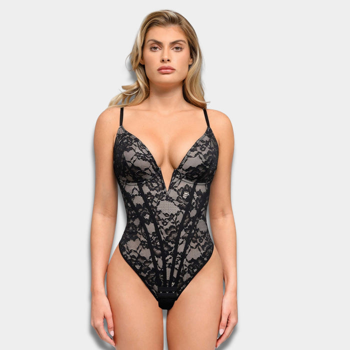 Shapewear Plunging Lace Corset Bodysuit