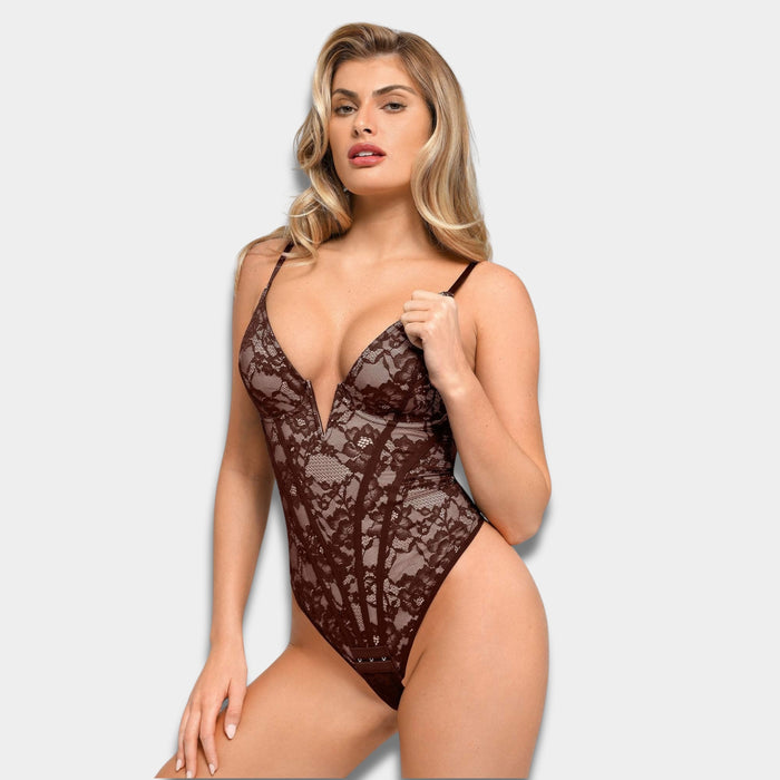 Shapewear Plunging Lace Corset Bodysuit