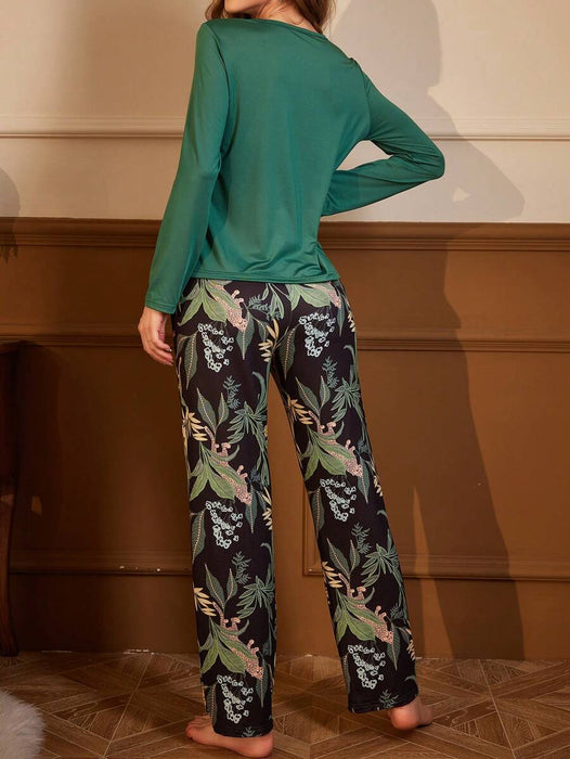 Tropical Printed Pajama Set For Autumn And Winter