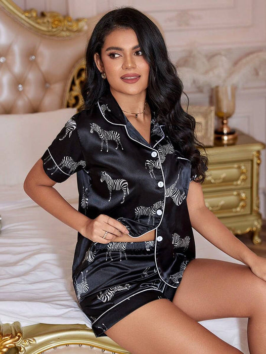 Zebra Printed Satin Pajama Set