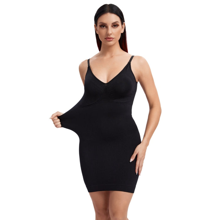 Women Full Length Body Shapewear Bodycon Skinny Slips Push Up Dress  Slimming Tube Underdress With Underwire Cup Shaper